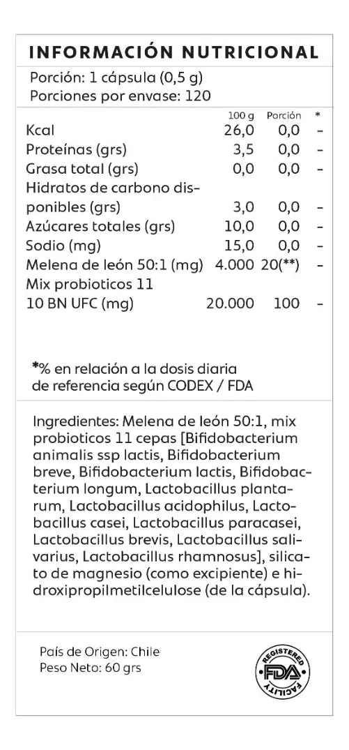 🧠🍄 Melena de León + Probióticos 11 Cepas – 60 cápsulas